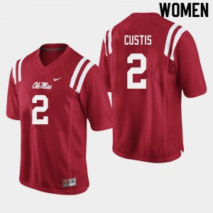 Womens Ole Miss #2 Montrell Custis Red Embroidery Jerseys 103583-759